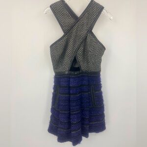 Three Floor Blue Black Dress Fitted Mini Cocktail Dress Womens 6 | L294